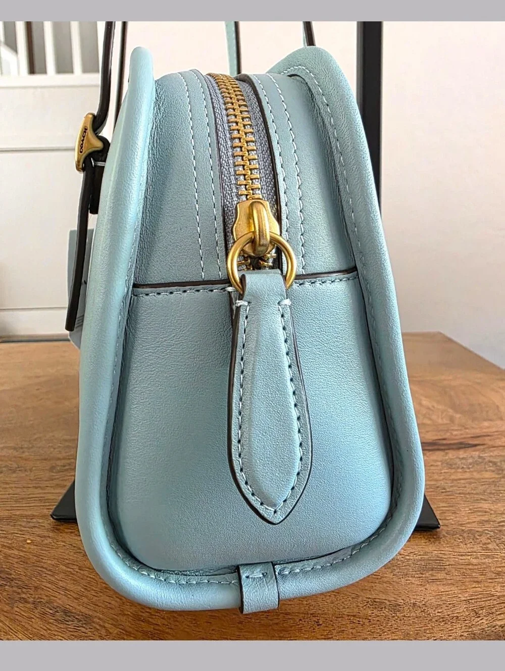 COACH Swing Zip 20 Shoulder Bag in Light Blue Brass NEW